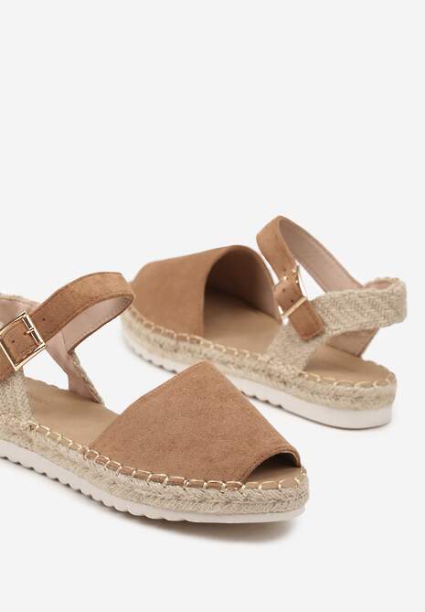 Brązowe Sandały z Plecionką w Typie Espadryli Oklerra
