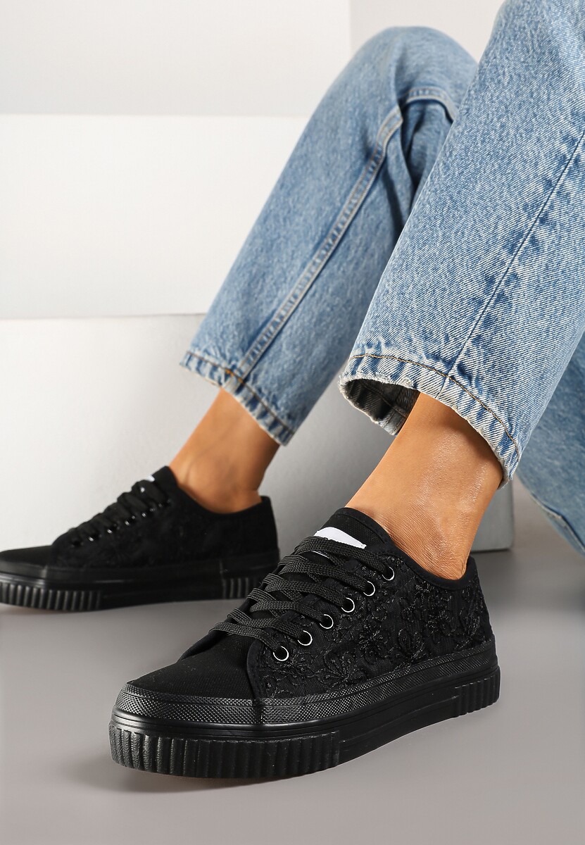 Beżowe Klasyczne Trampki z Cholewką z Haftem Meppane