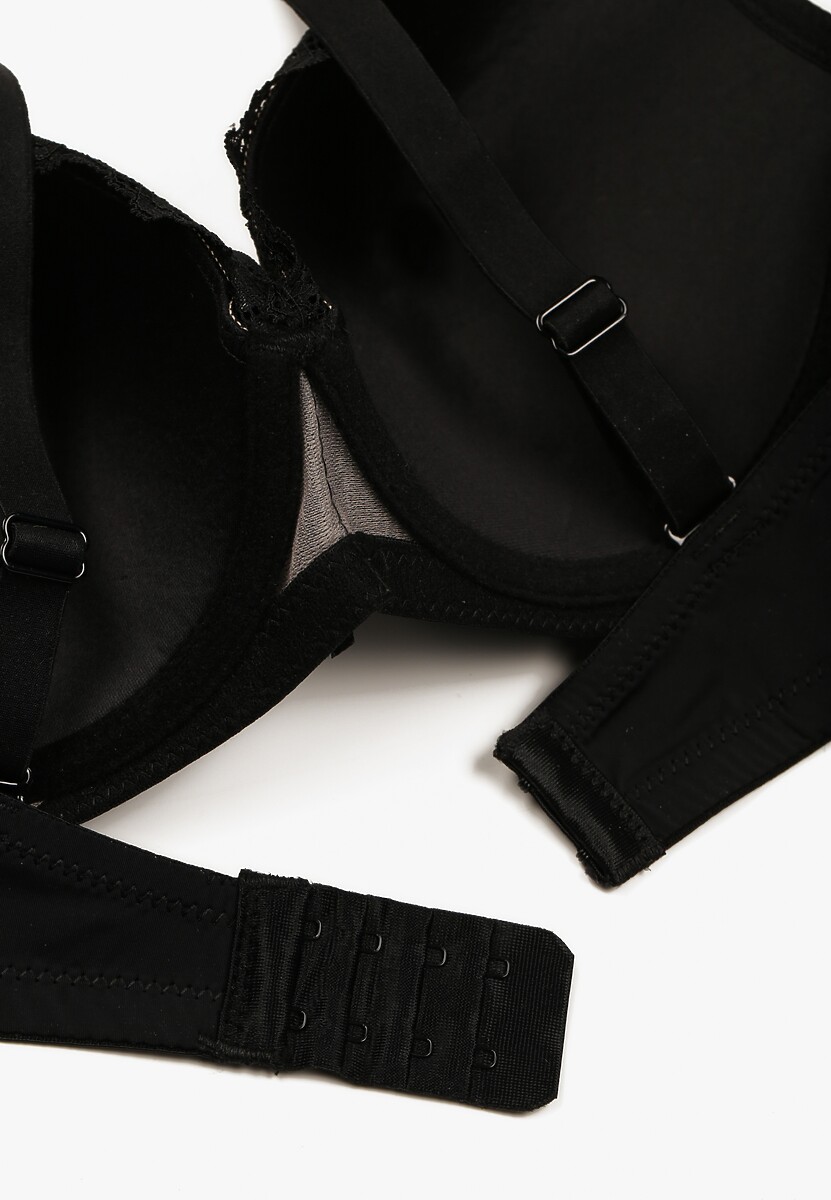 Czarno-Beżowy Biustonosz z Dodatkowymi Paskami Zdobiony Koronką i Cyrkoniami Ollimi