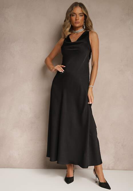 Czarna Taliowana Sukienka Vices Wiązana przy Karku Zinvea