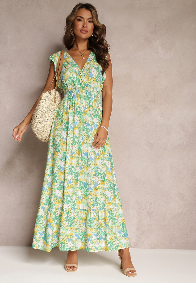 Fioletowa Wiskozowa Rozkloszowana Sukienka z Gumką w Talii Jasa