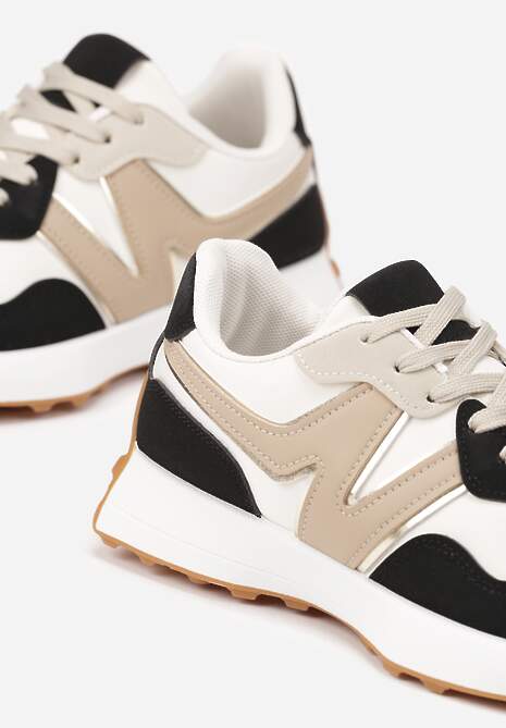 Czarno-Beżowe Sneakersy z Geometrycznym Wzorem Jenaviella