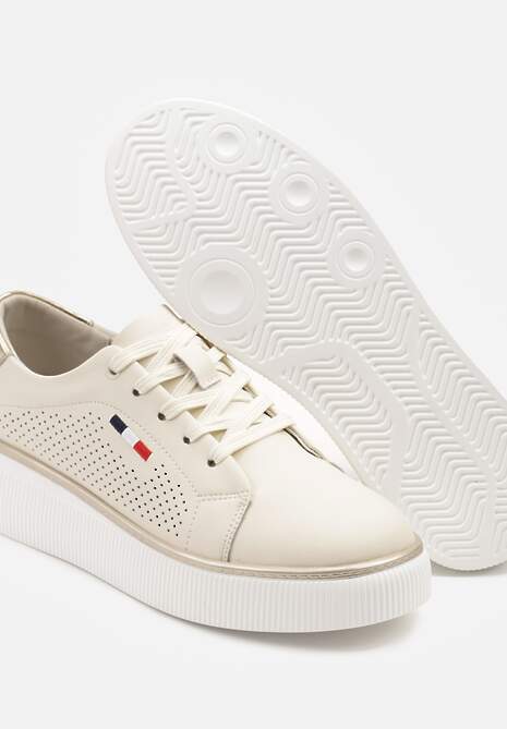 Beżowe Skórzane Sneakersy z Perforacją Halovienna