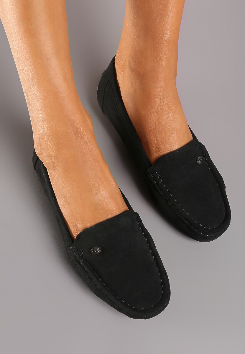 Czarne Mokasyny ze Skórzaną Wkładką i Przeszyciami Yaritza