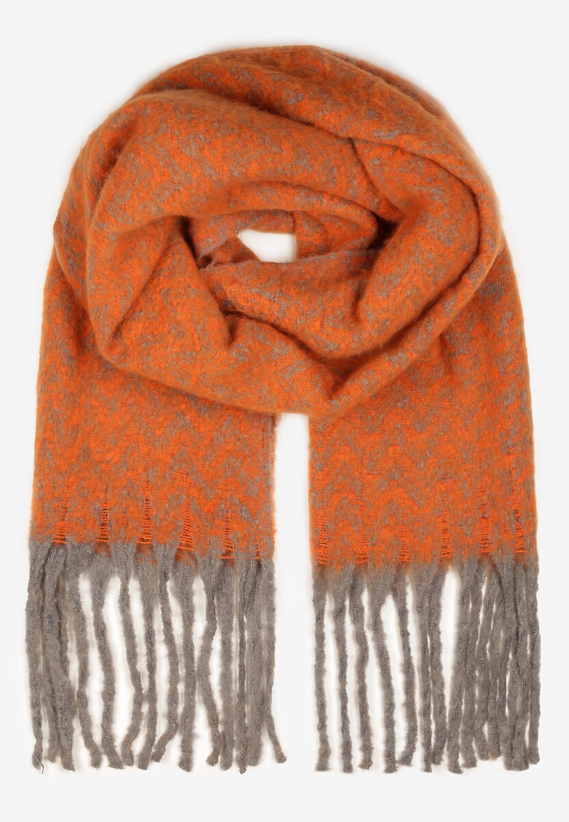 Pomarańczowy Szalik z Ozdobnym Splotem i Frędzlami Carllame