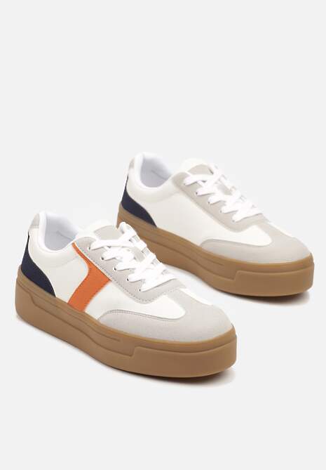 Biało-Pomarańczowe Sneakersy na Grubej Podeszwie w Stylu Kultowych Tenisówek Hanelith