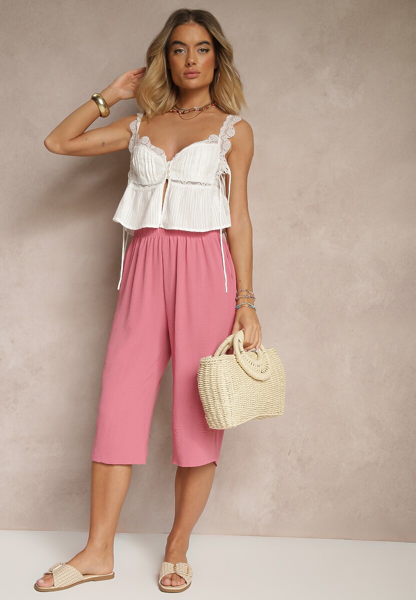 Różowe Spodnie o Szerokim Kroju i Długości 3/4 Ulavianna