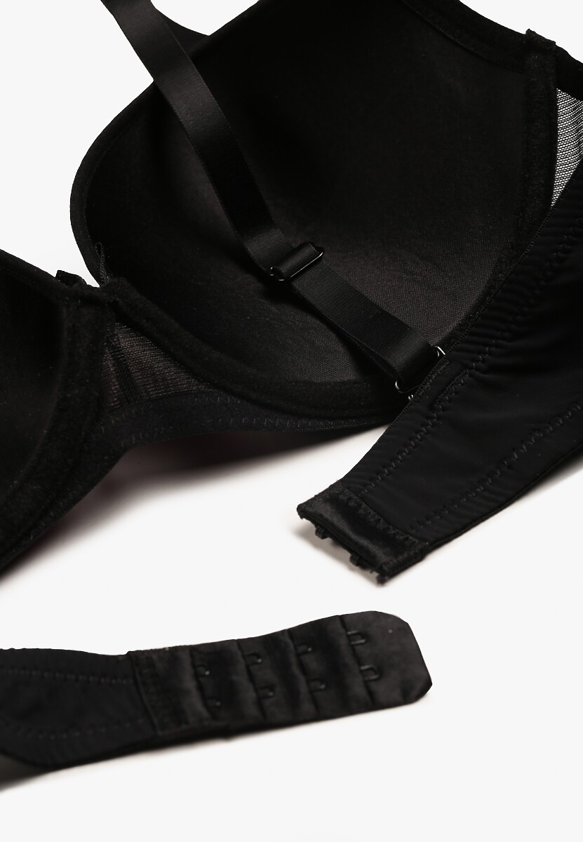 Czarno-Fuksjowy Biustonosz Push Up Ozdobiony Kwiatowym Wzorem i Kokardką Amaril