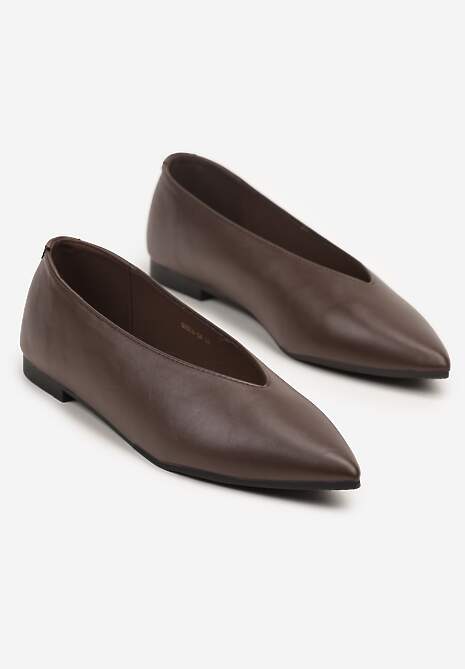 Ciemnobrązowe Balerinki Vices z Wkładką ze Skóry Naturalnej w Klasycznym Stylu Nalivee