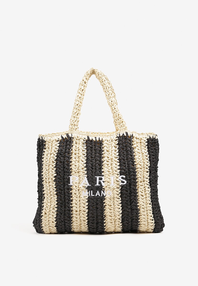 Czarna Plażowa Torebka Shopperka Ozdobiona Napisem Navale