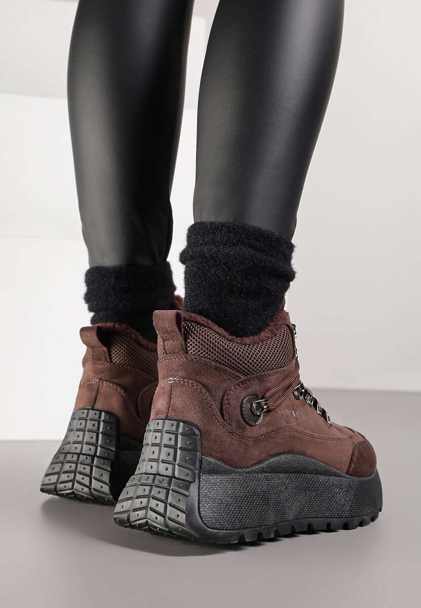 Brązowe Sneakersy Śniegowce Vices na Platformie w Sportowym Stylu Nelsella
