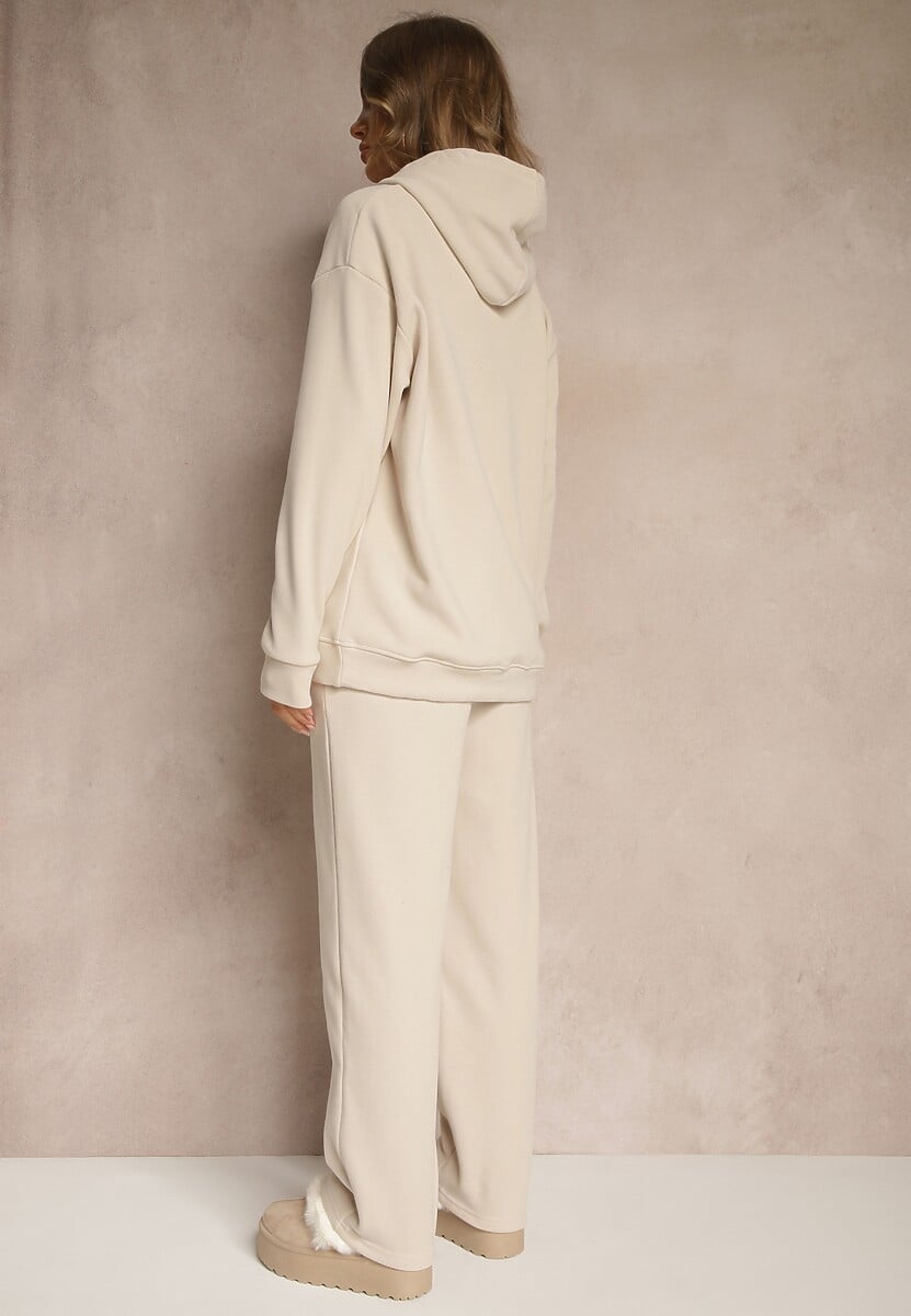 Beżowy 2-częściowy Komplet Dresowy z Bluzą i Spodniami Orifira