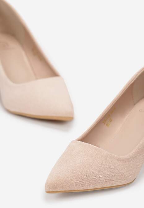 Beżowe Casualowe Czółenka na Słupku Bastien