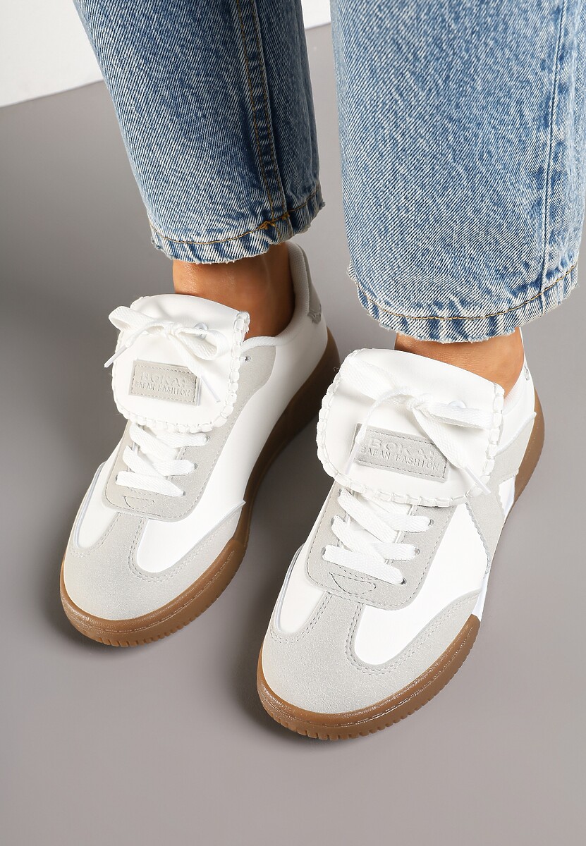 Biało-Szare Sneakersy w Stylu Tenisówek z Szerokim Językiem Alarila