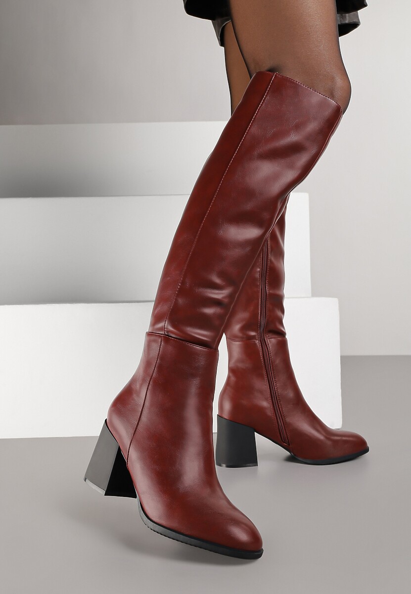 Bordowe Kozaki Vices na Słupku z Przeszyciami Codvira