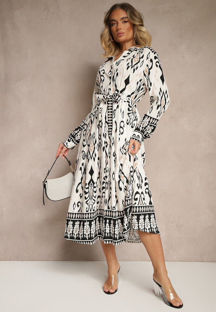 Czarna Koszulowa Sukienka z Wiskozy Ozdobiona Paskiem Divaneia