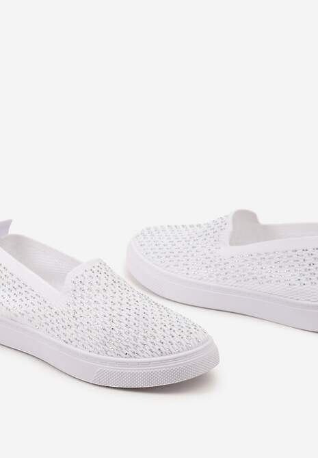 Białe Płaskie Tenisówki Zdobione Cyrkoniami Tiagata