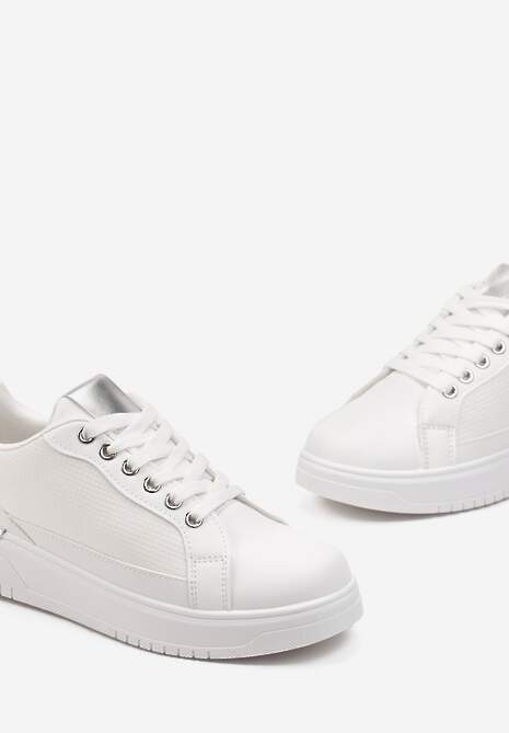 Białe Sneakersy z Przeplataną Wstawką Olimua