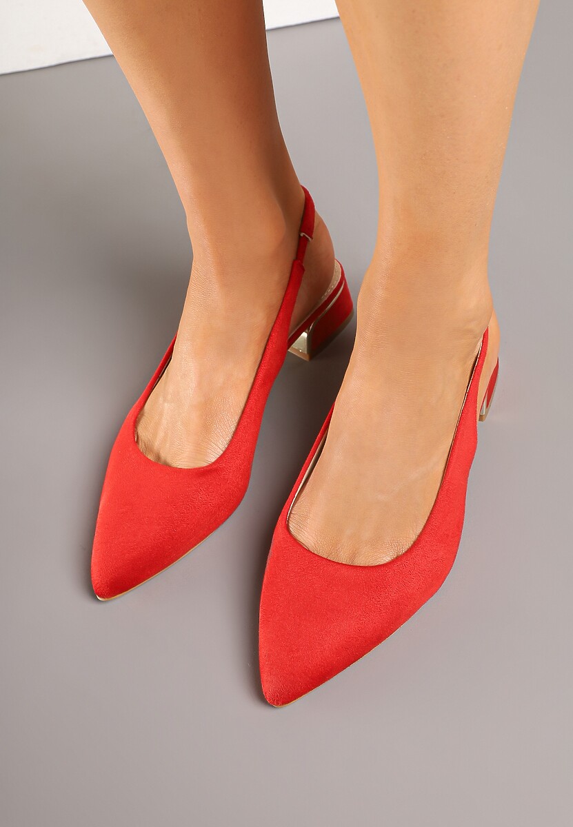 Czerwone Sandały Typu Slingback ze Skórzaną Wkładką i Metaliczną Wstawką Wevessa