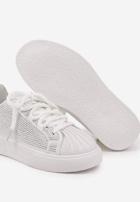 Białe Sneakersy z Ozdobnym Tłoczeniem i Cyrkoniami Dorreia