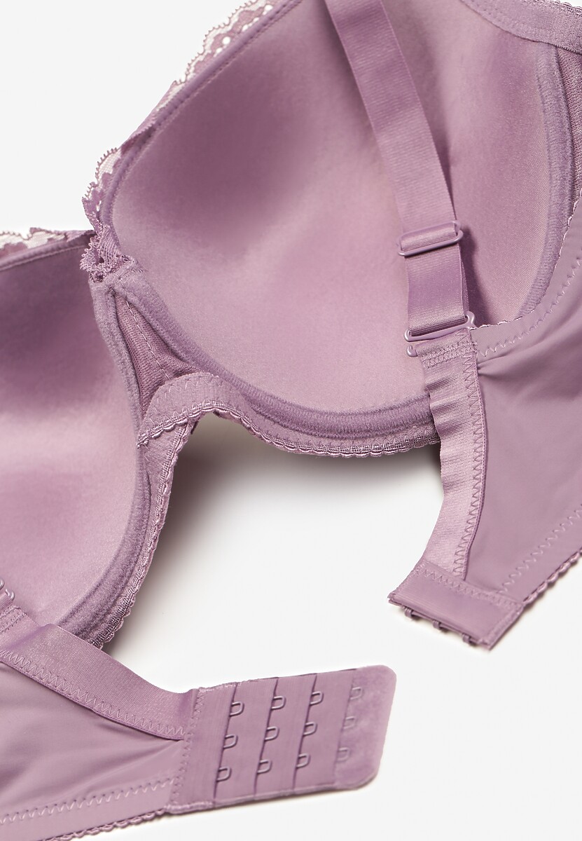 Fioletowy Biustonosz z Wszytymi Gąbeczkami na Regulowanych Ramiączkach Ozdobiony Koronką Ellpina