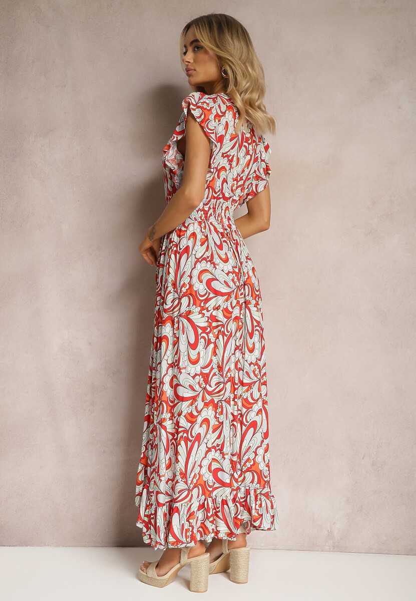 Brązowa Sukienka Boho z Gumką w Pasie i Asymetrycznym Dołem z Wiskozy Anorissa