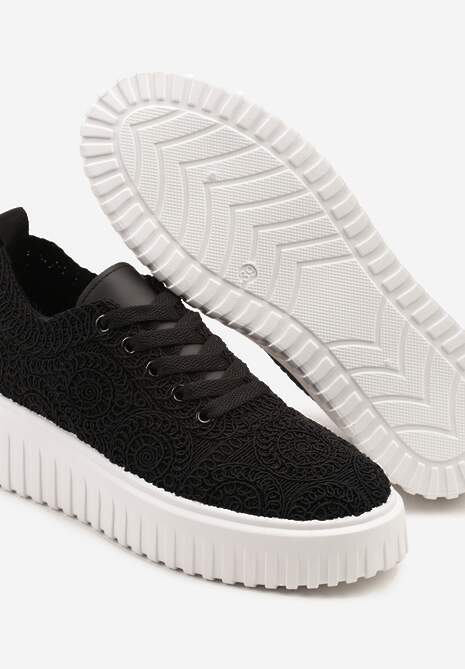 Czarne Ażurowe Sneakersy na Platformie Ellisara