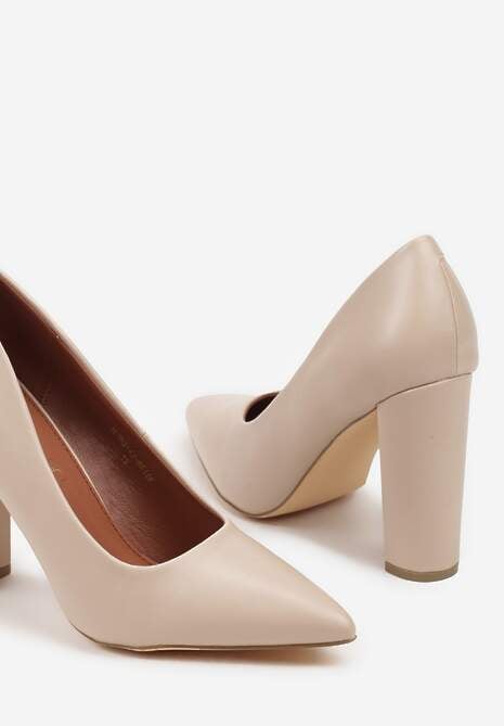 Beżowe Klasyczne Czółenka Vices na Słupkowym Obcasie ze Skórzaną Wkładką Divira