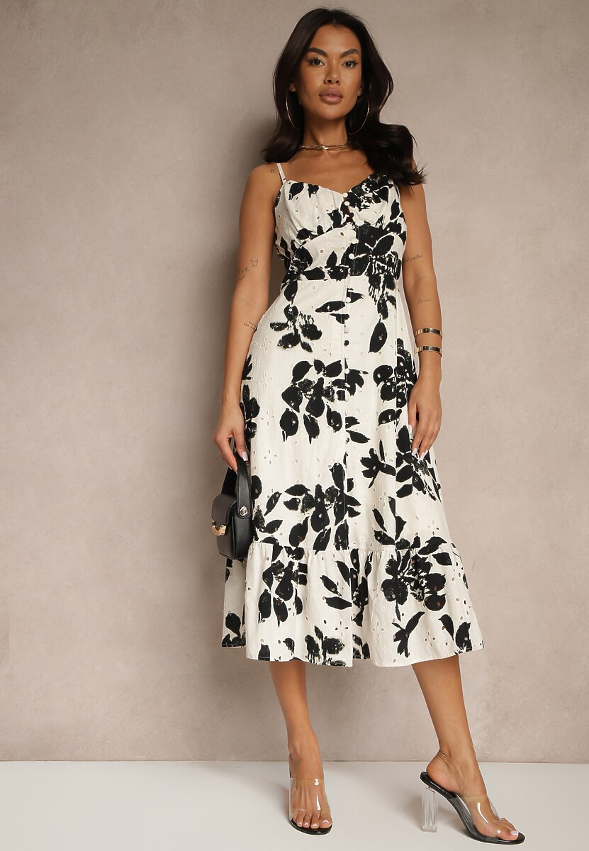 Czerwona Rozkloszowana Sukienka na Ramiączkach z Ażurowej Tkaniny z Bawełny Nitira