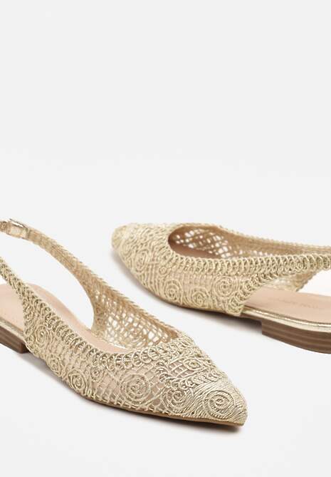 Złote Ażurowe Sandały Slingback ze Szpiczastym Noskiem Eridoria