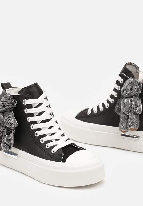 Czarne Trampki za Kostkę na Grubej Podeszwie z Aplikacją w Kształcie Misia Ivarina