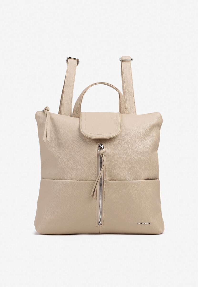 Beżowy  Plecak z Ozdobnym Suwakiem Rivzedi