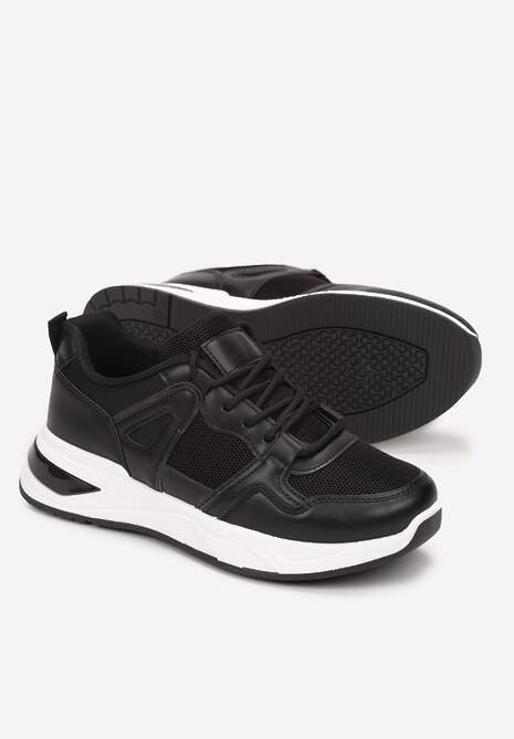 Czarne Sneakersy na Ozdobnej Podeszwie ze Sznurowaniem Clarie