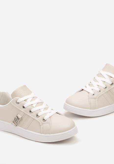 Beżowe Sneakersy z Ozdobną Klamrą i Cholewką przed Kostkę Teralis