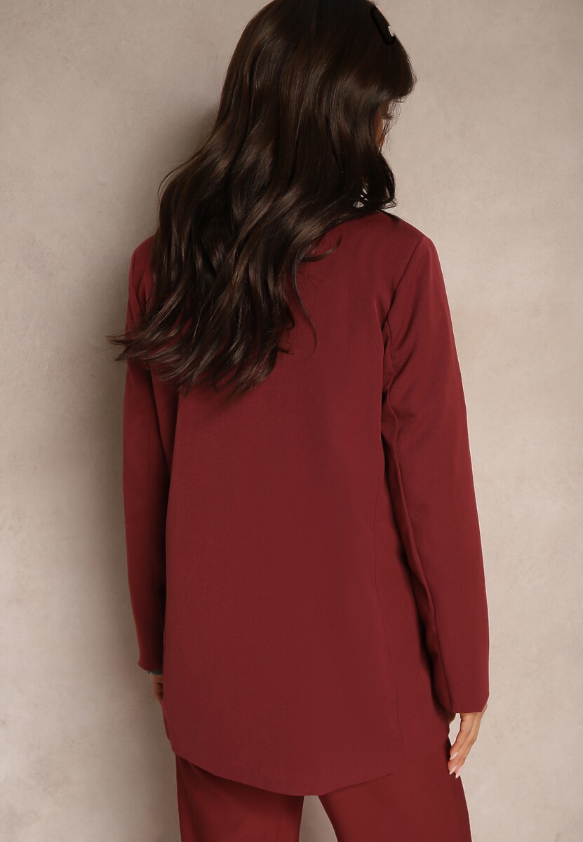 Bordowa Dwurzędowa Marynarka na Guziki z Poduszkami w Ramionach Elennia