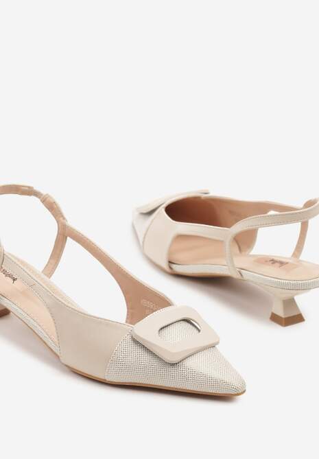 Jasnobeżowe Sandały na Kaczuszce Ozdobione Geometryczną Aplikacją Orriva
