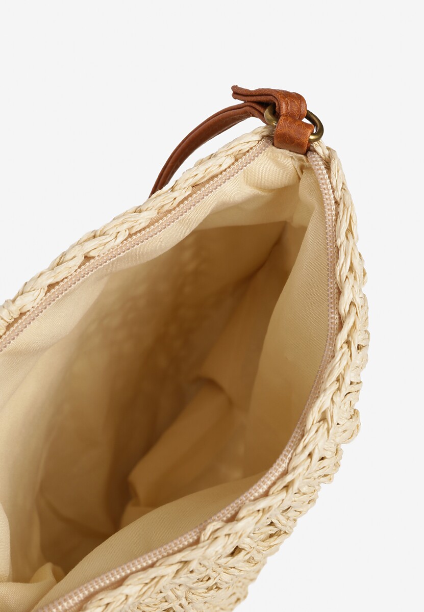 Beżowa Pleciona Torebka z Frędzlami Tirauri