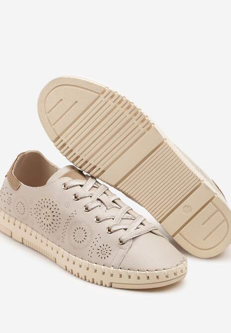 Beżowe Ażurowe Tenisówki z Ozdobnymi Przeszyciami przy Podeszwie Zarelle