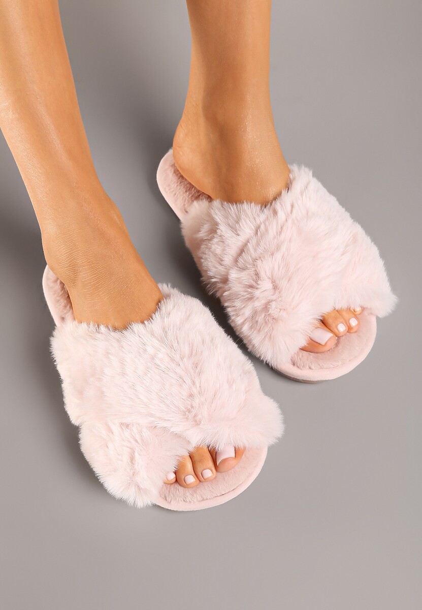 Różowe Kapcie Vices z Futerka ze Skrzyżowanymi Paskami Selanthra