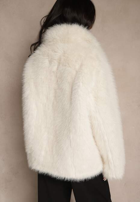 Beżowa Dwustronna Kurtka Biker Ozdobiona Futerkiem Flitta