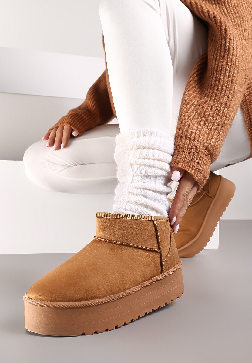 Czarne Wsuwane Śniegowce na Gładkiej Platformie Merileeanne