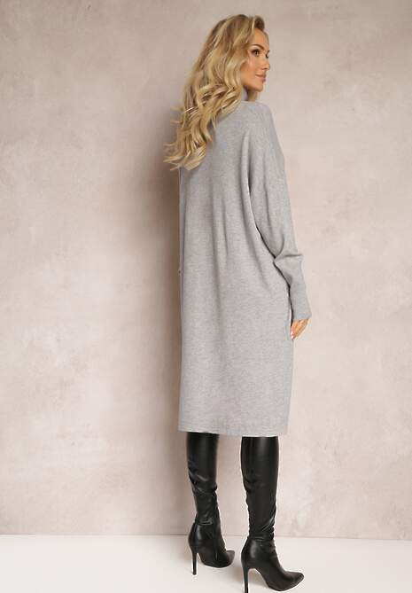 Szara Sukienka Sweterkowa o Pudełkowym Fasonie Horrene