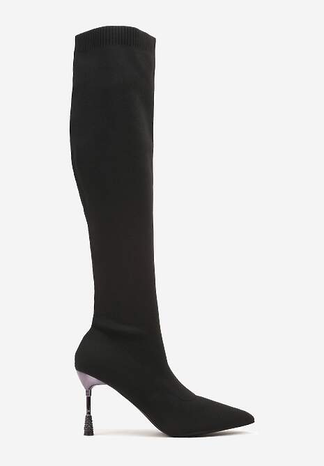 Czarne Skarpetkowe Kozaki Vices na Ozdobnym Obcasie z Cyrkoniami Nilritisa