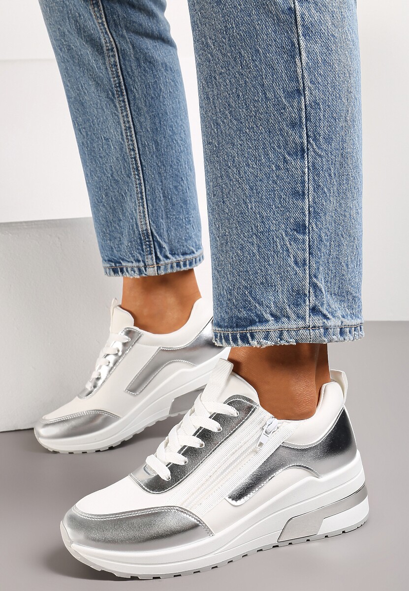 Czarne Sneakersy z Ekoskóry z Połyskującymi Detalami i Ozdobnym Zamkiem Raviles