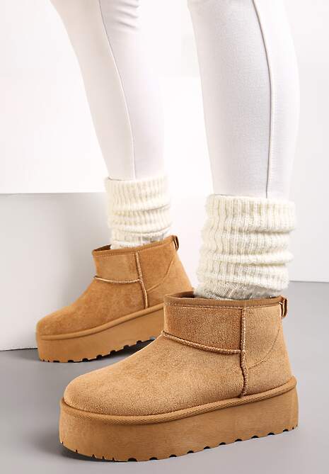 Brązowe Krótkie Śniegowce na Platformie Elenith