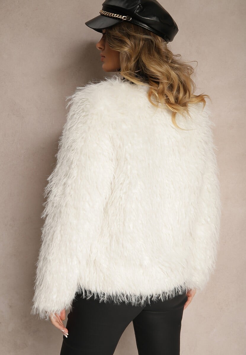 Jasnobeżowa Kurtka Futerko z Wsuwanymi Kieszeniami Esalonia