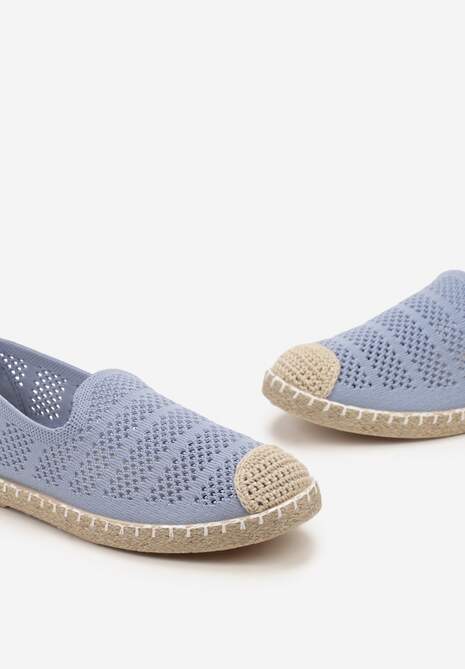 Niebieskie Ażurowe Espadryle Ozdobione Plecionką na Podeszwie i Nosku Tarniesa