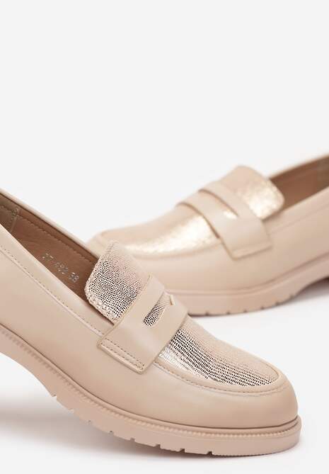 Beżowe Wsuwane Mokasyny na Płaskim Obcasie Ovelleme
