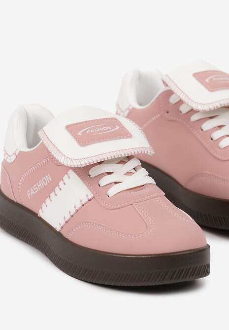 Różowe Sneakersy na Platformie z Kontrastującymi Detalami i Wywiniętym Językiem Amirila
