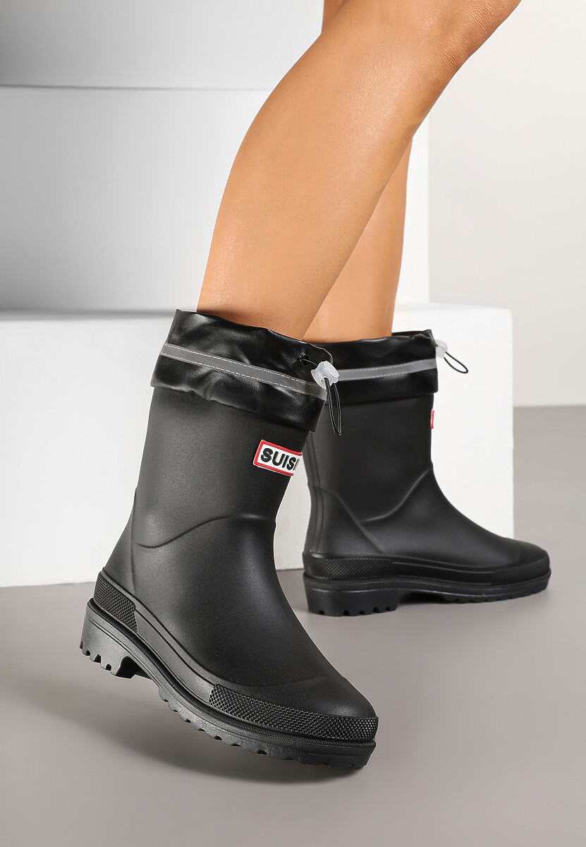 Czarne Kalosze ze Ściąganą Cholewką i Napisem Fenarale